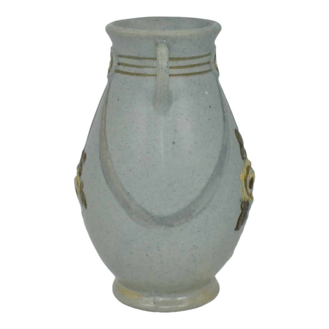 Weller Roma Blue Trial Glaze Variant 1910-20s Pottery Yellow Rose Ceramic Vase - Just Art Pottery