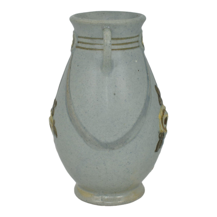 Weller Roma Blue Trial Glaze Variant 1910-20s Pottery Yellow Rose Ceramic Vase - Just Art Pottery