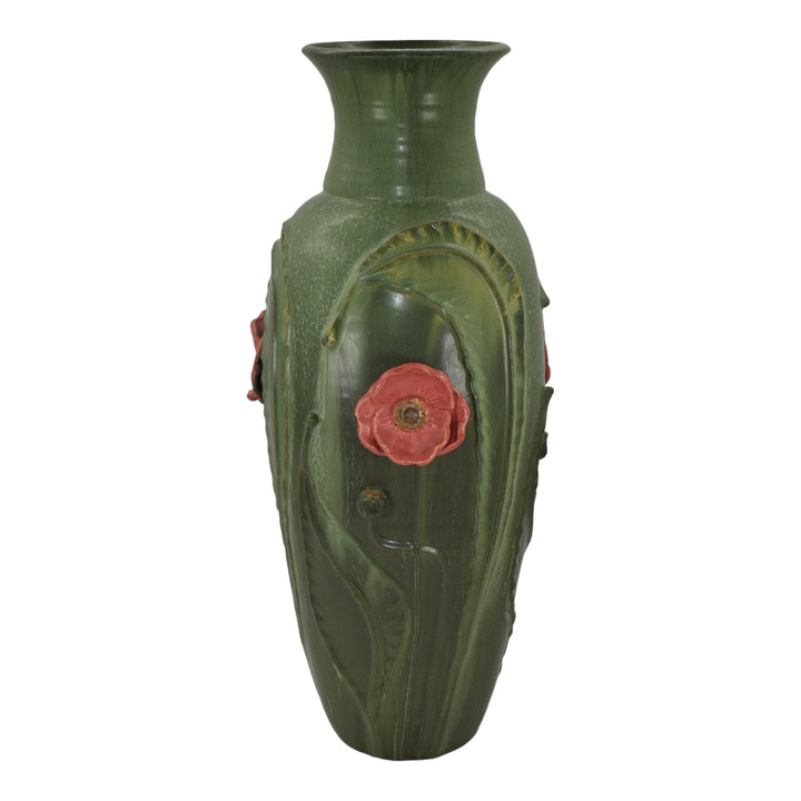 Door Studio Art Pottery 2014 Hand Made Poppy Field Dark Sage Green Vase Ross