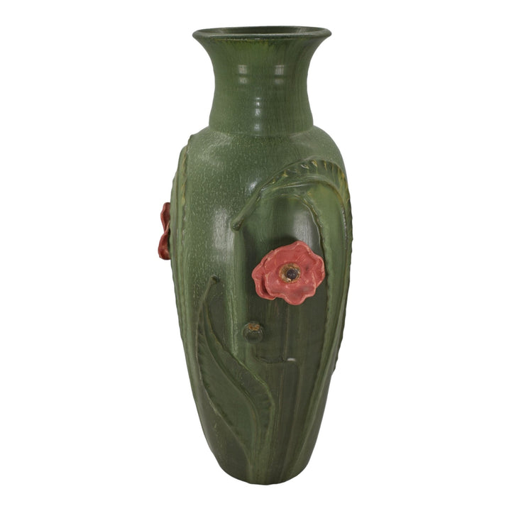 Door Studio Art Pottery 2014 Hand Made Poppy Field Dark Sage Green Vase Ross