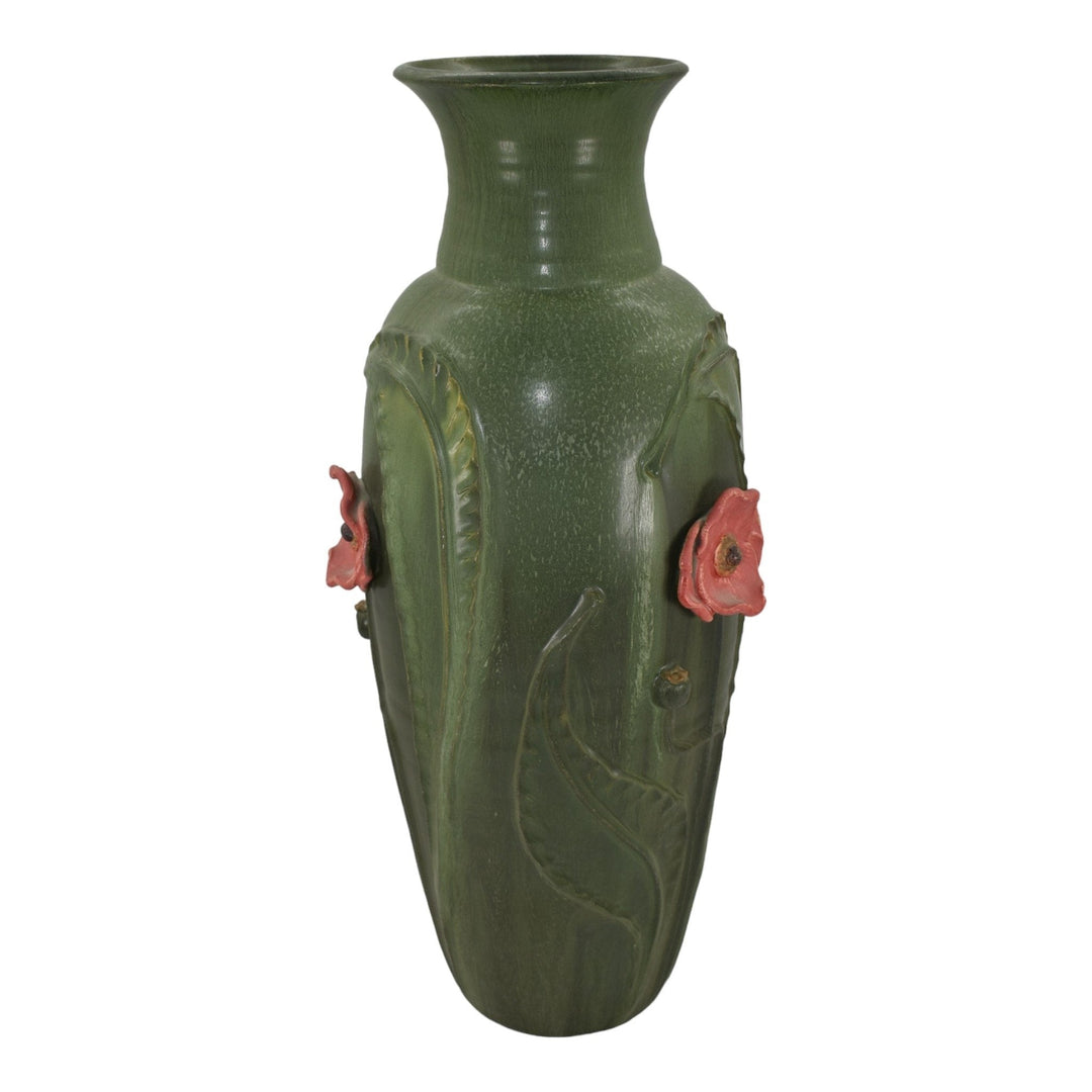 Door Studio Art Pottery 2014 Hand Made Poppy Field Dark Sage Green Vase Ross