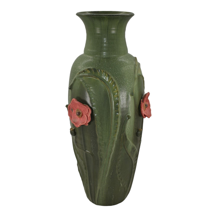 Door Studio Art Pottery 2014 Hand Made Poppy Field Dark Sage Green Vase Ross