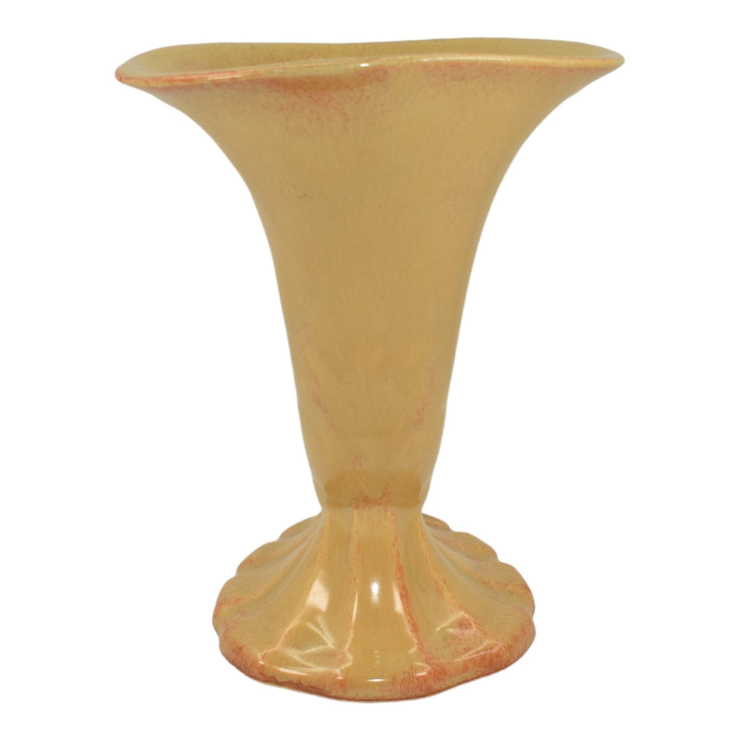 Roseville Tourmaline Orange Yellow 1933 Art Deco Pottery Ceramic Cornucopia Vase