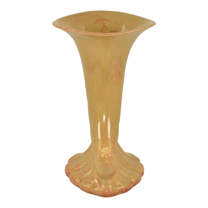 Roseville Tourmaline Orange Yellow 1933 Art Deco Pottery Ceramic Cornucopia Vase