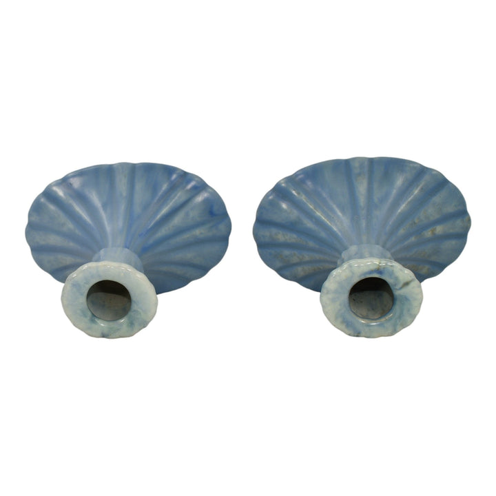 Roseville Tourmaline Blue 1933 Vintage Art Pottery Ceramic Candle Holders 1089-4 - Just Art Pottery