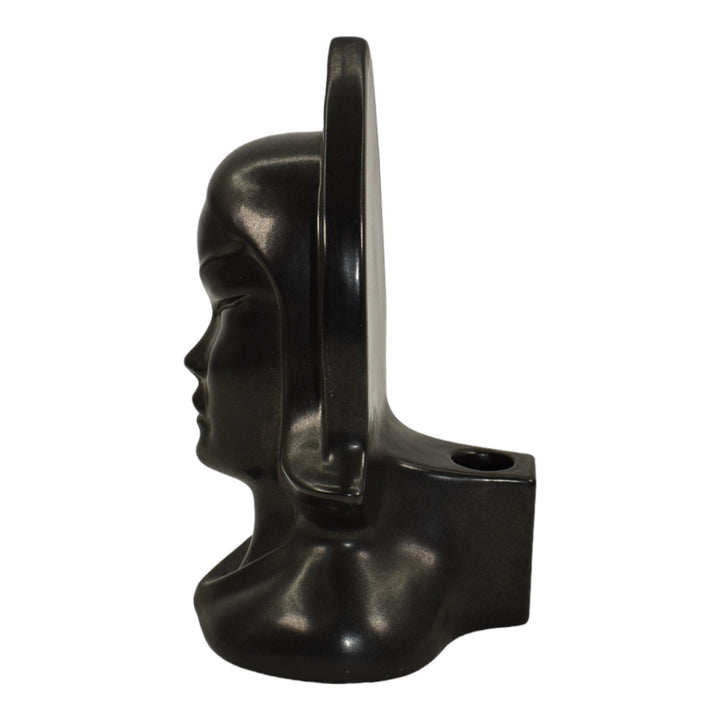 Roseville Burmese Black 1950 Mid Century Modern Pottery Male Candle Holder 80-B