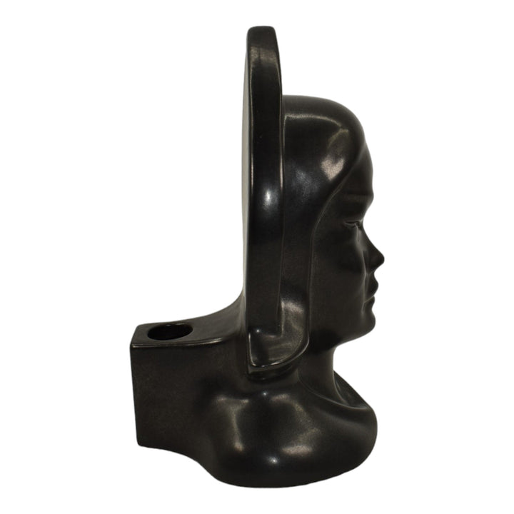 Roseville Burmese Black 1950 Mid Century Modern Pottery Male Candle Holder 80-B