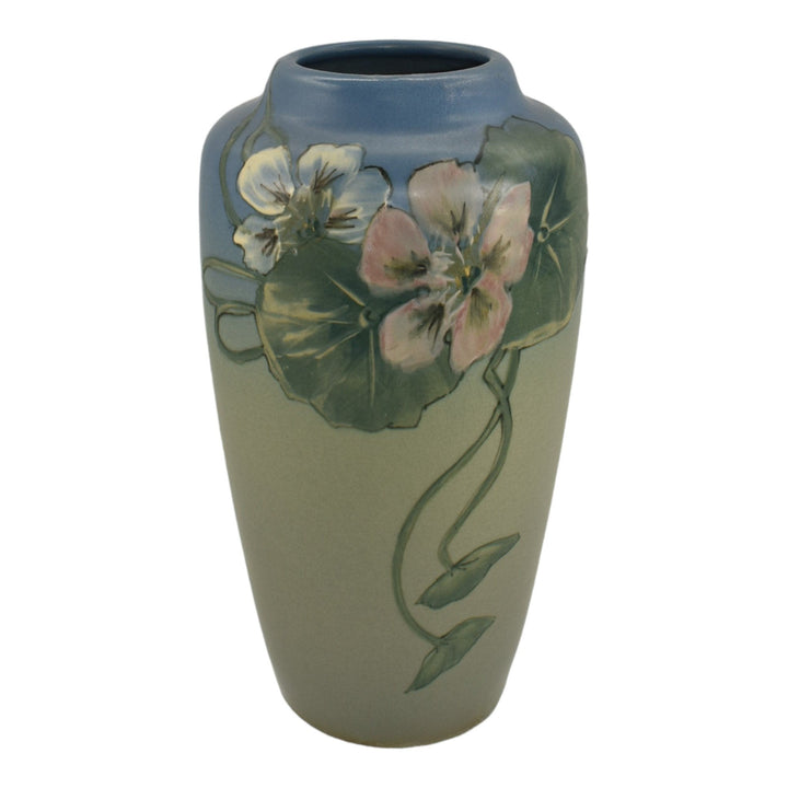 Weller Hudson 1920s Art Pottery Hand Painted Nasturtium Ceramic Vase England
