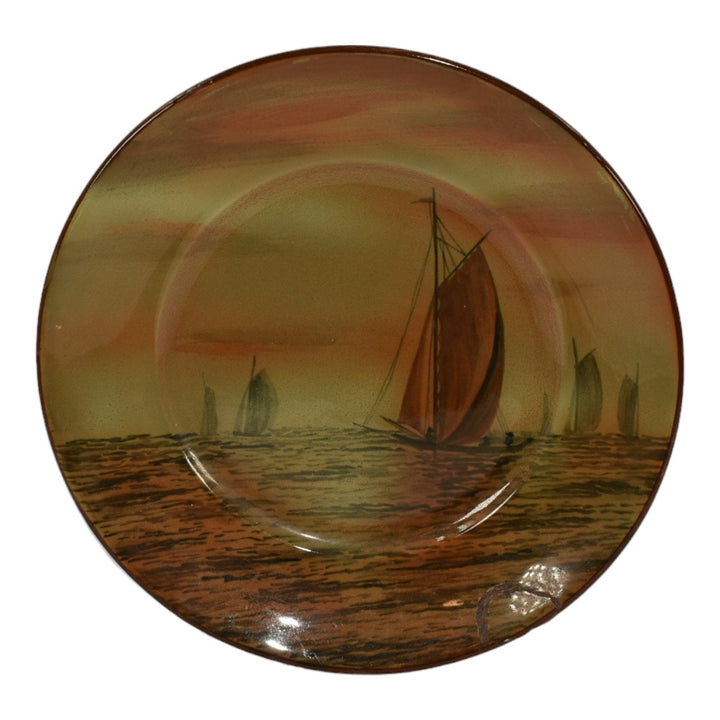 Buffalo Pottery 1912 Abino Ware Vintage Pottery Sailboats Wall Plate 232 Foster