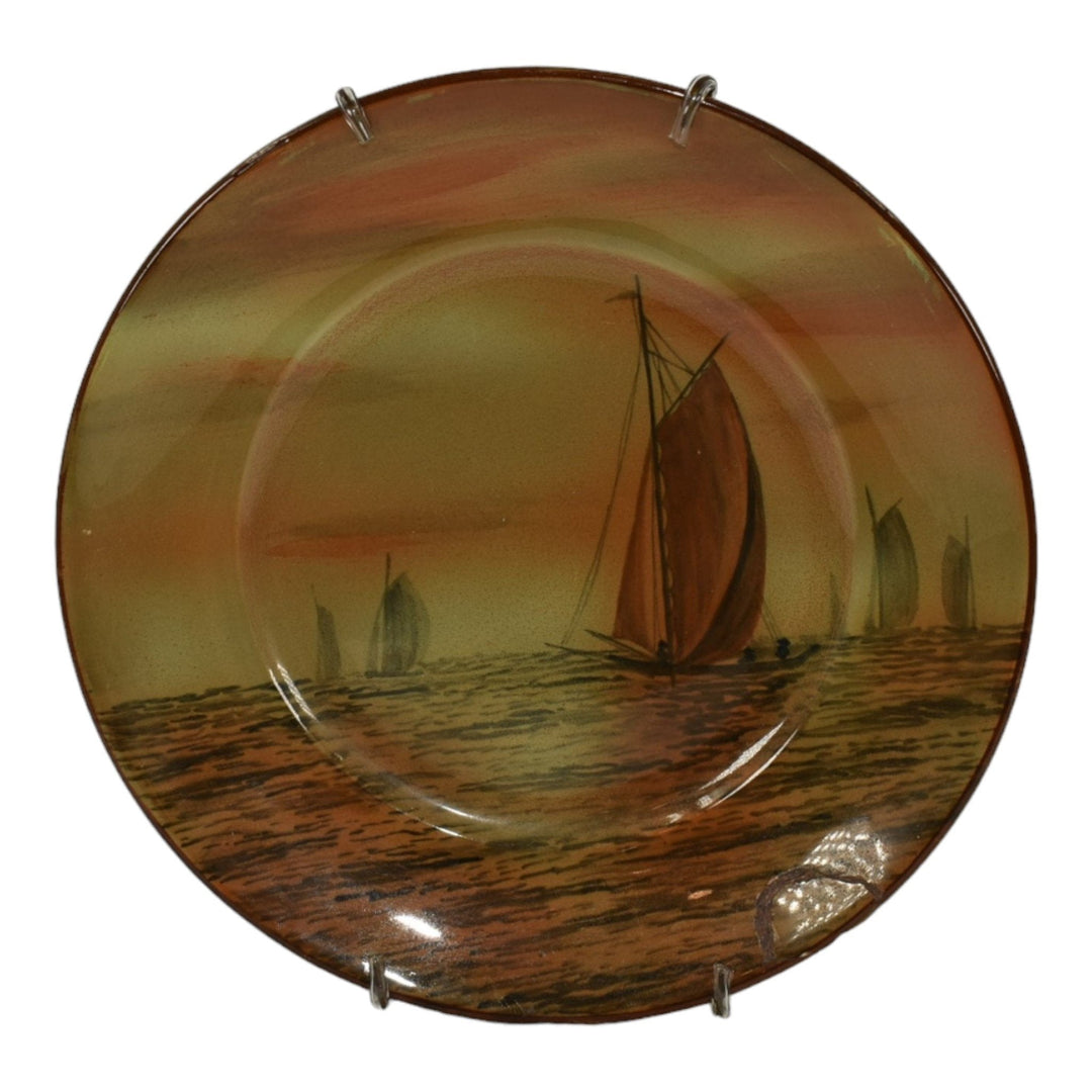 Buffalo Pottery 1912 Abino Ware Vintage Pottery Sailboats Wall Plate 232 Foster