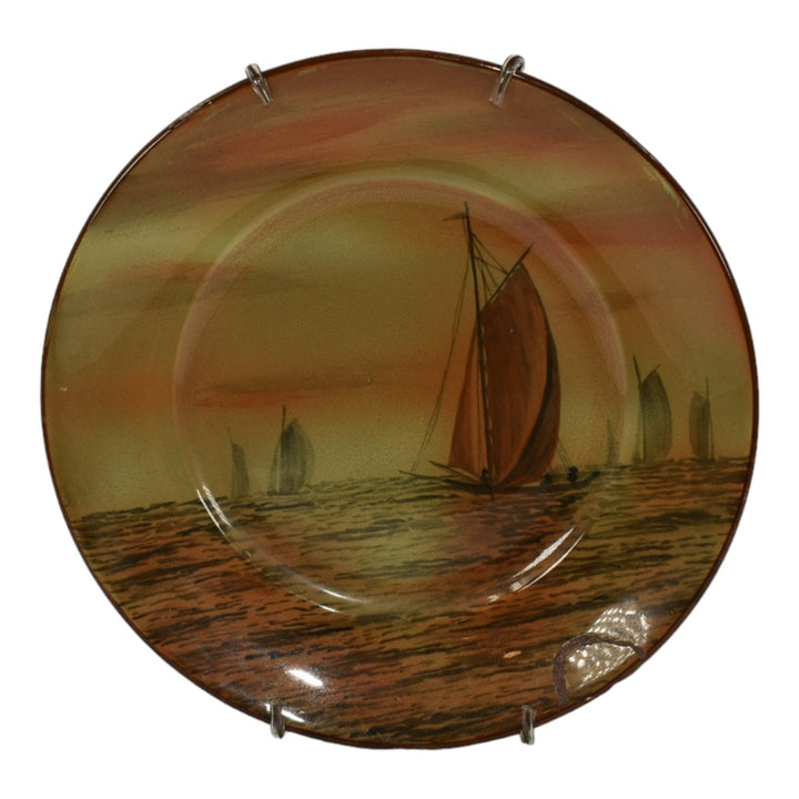 Buffalo Pottery 1912 Abino Ware Vintage Pottery Sailboats Wall Plate 232 Foster