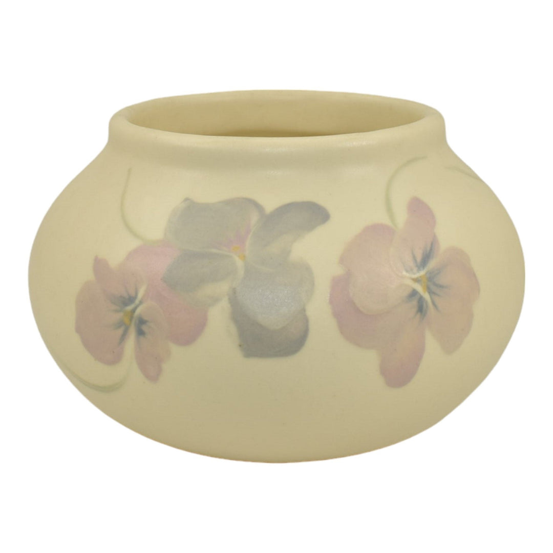 Weller Hudson 1920s Vintage Art Pottery Hand Painted Purple Pansies Ceramic Vase
