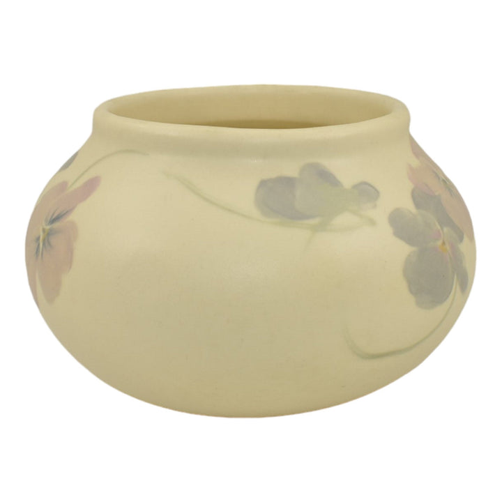 Weller Hudson 1920s Vintage Art Pottery Hand Painted Purple Pansies Ceramic Vase