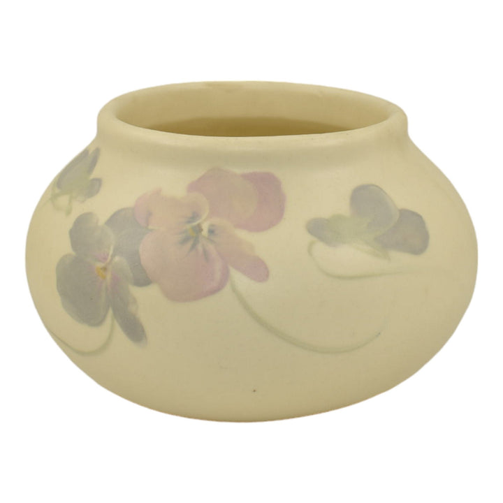 Weller Hudson 1920s Vintage Art Pottery Hand Painted Purple Pansies Ceramic Vase
