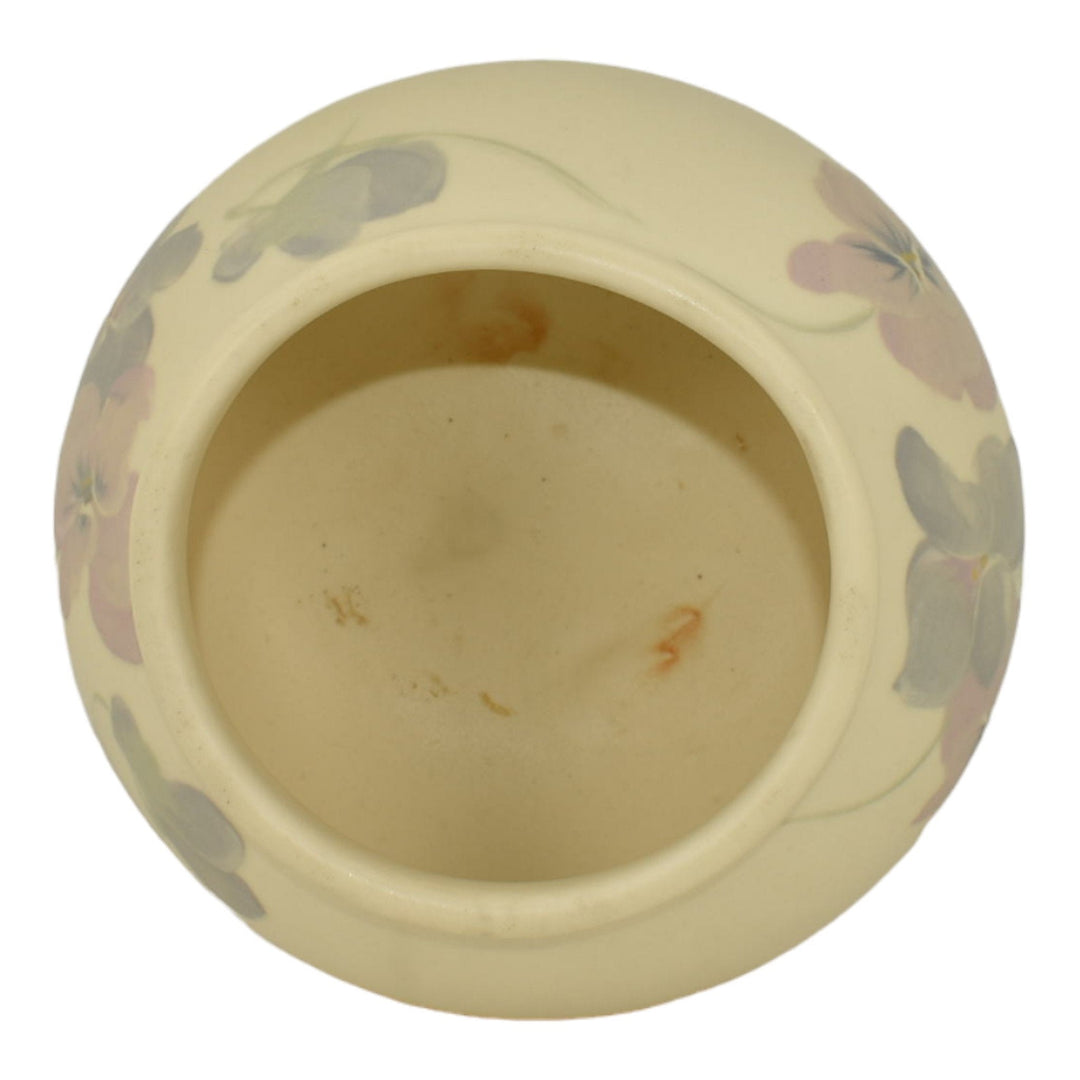 Weller Hudson 1920s Vintage Art Pottery Hand Painted Purple Pansies Ceramic Vase