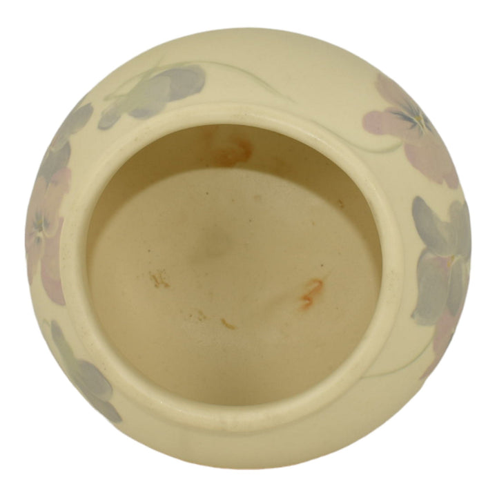 Weller Hudson 1920s Vintage Art Pottery Hand Painted Purple Pansies Ceramic Vase