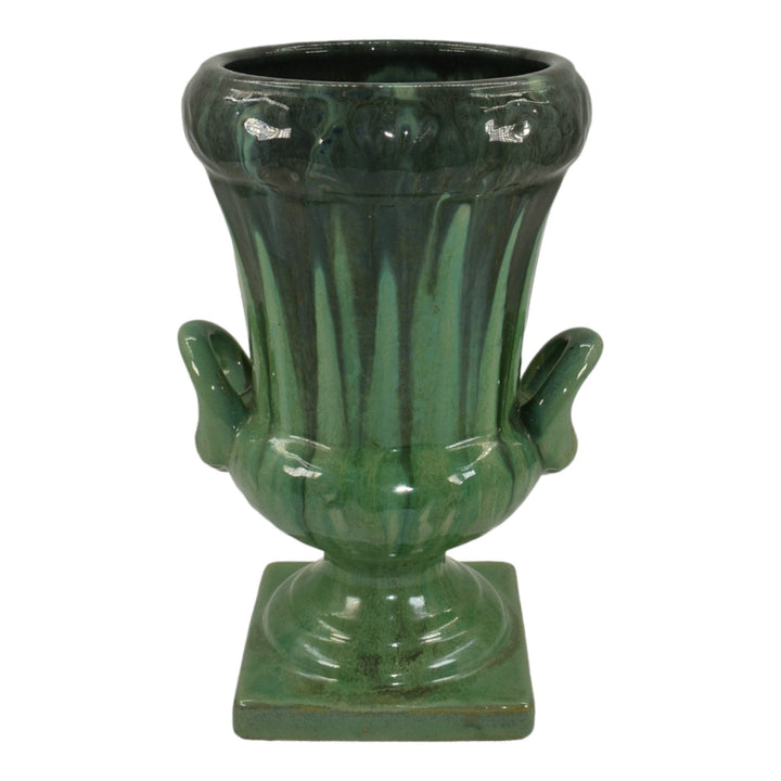 Fulper 1931-34 Art Deco Pottery Handled Flambe Green Ceramic Urn Vase 4017