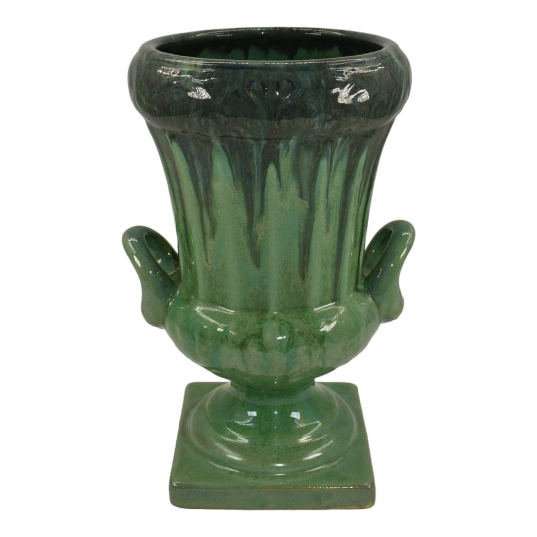 Fulper 1931-34 Art Deco Pottery Handled Flambe Green Ceramic Urn Vase 4017