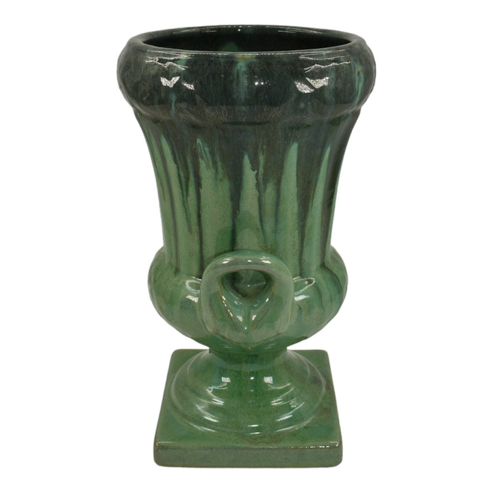 Fulper 1931-34 Art Deco Pottery Handled Flambe Green Ceramic Urn Vase 4017