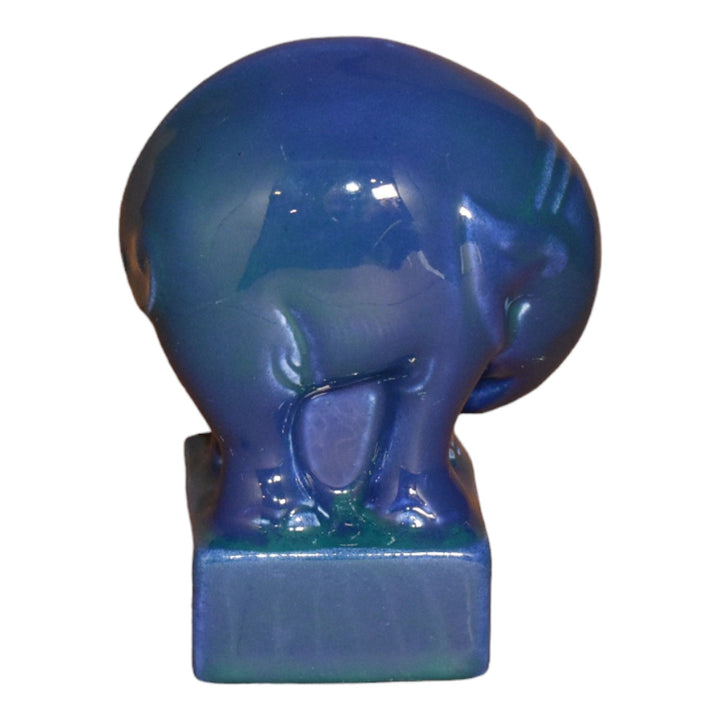 Cowan 1930s Vintage Art Deco Pottery Blue Ceramic Elephant Figurine Paperweight