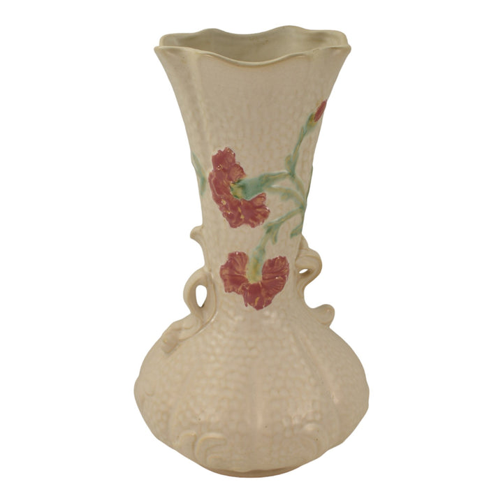 Weller Delsa 1930s Vintage Art Pottery White With Red Carnations Ceramic Vase - Just Art Pottery