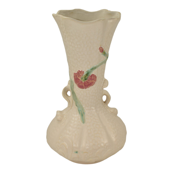 Weller Delsa 1930s Vintage Art Pottery White With Red Carnations Ceramic Vase - Just Art Pottery