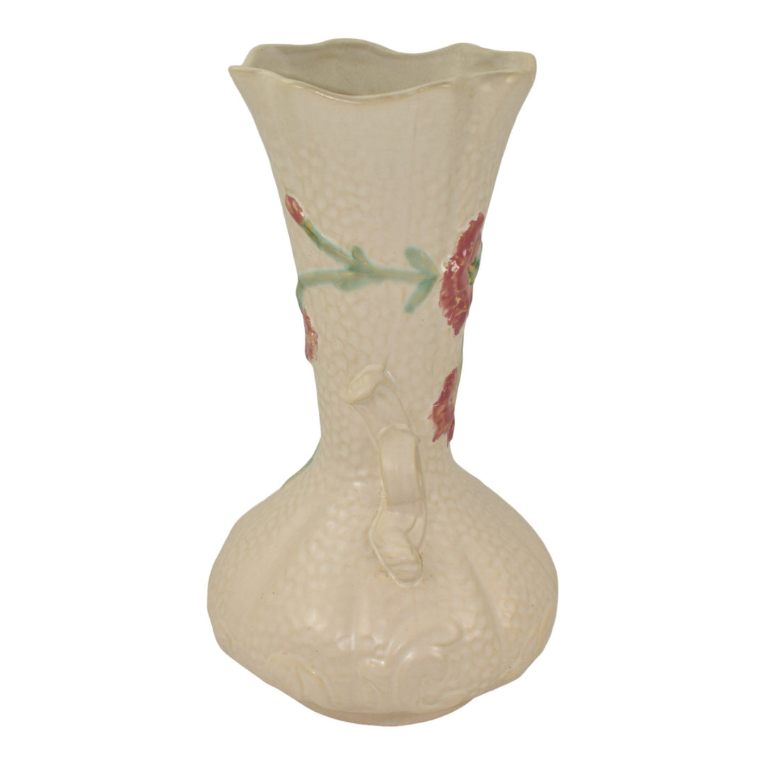Weller Delsa 1930s Vintage Art Pottery White With Red Carnations Ceramic Vase - Just Art Pottery
