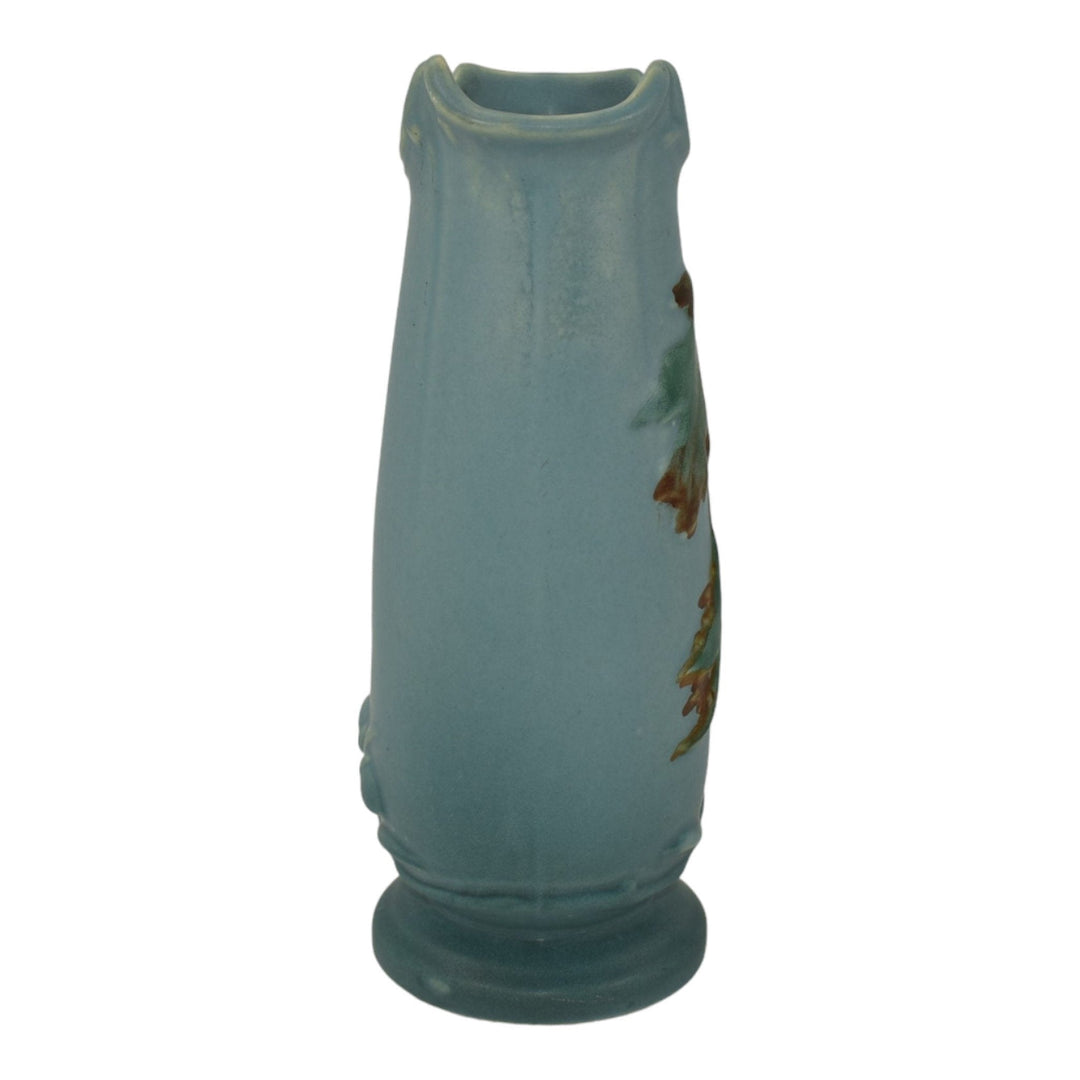 Weller Oak Leaf 1930s Vintage Art Deco Pottery Matte Blue Handled Ceramic Vase