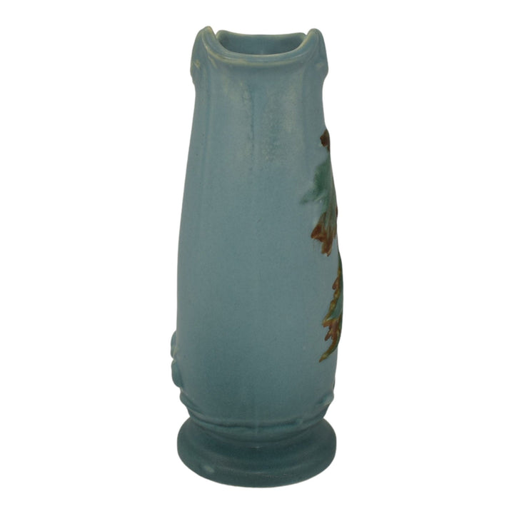Weller Oak Leaf 1930s Vintage Art Deco Pottery Matte Blue Handled Ceramic Vase