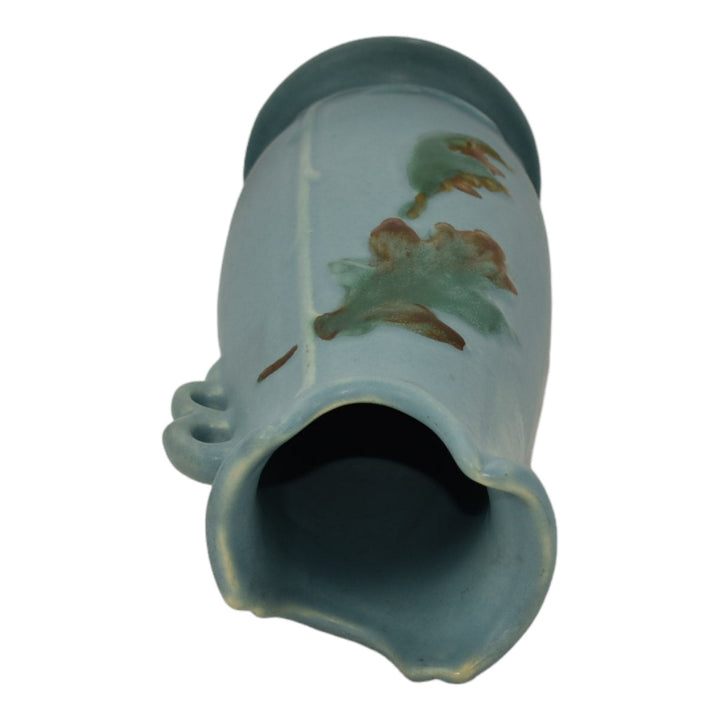 Weller Oak Leaf 1930s Vintage Art Deco Pottery Matte Blue Handled Ceramic Vase