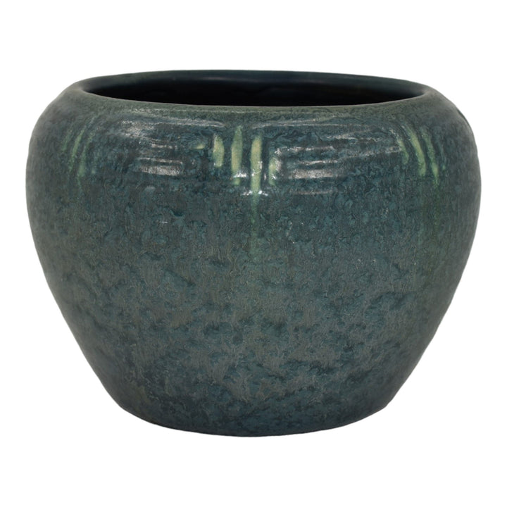Hampshire Early 1900s Arts And Crafts Pottery Mottled Matte Blue Ceramic Vase 76 - Just Art Pottery