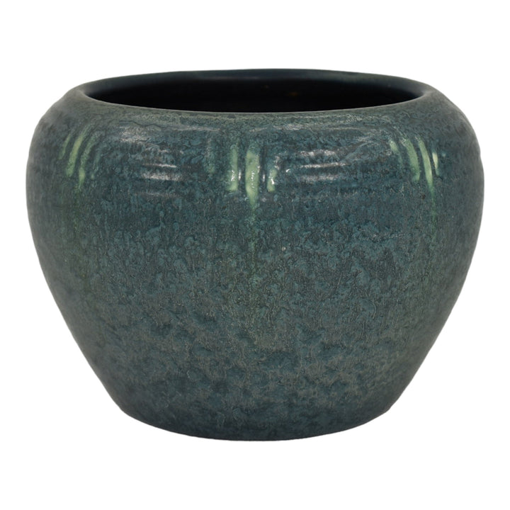 Hampshire Early 1900s Arts And Crafts Pottery Mottled Matte Blue Ceramic Vase 76 - Just Art Pottery