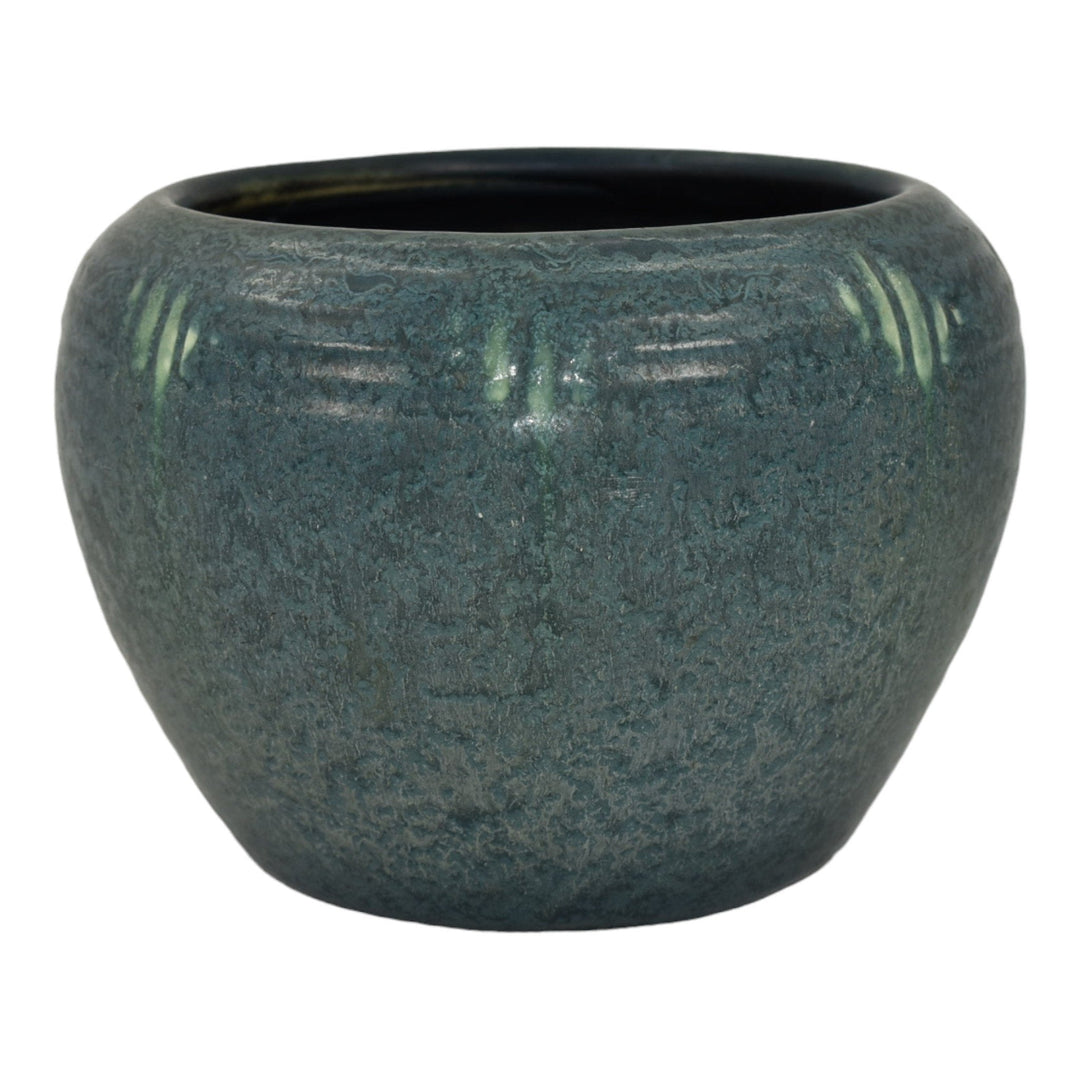 Hampshire Early 1900s Arts And Crafts Pottery Mottled Matte Blue Ceramic Vase 76 - Just Art Pottery