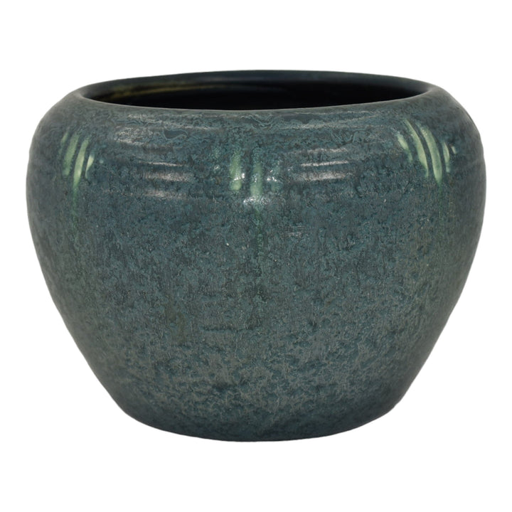 Hampshire Early 1900s Arts And Crafts Pottery Mottled Matte Blue Ceramic Vase 76 - Just Art Pottery