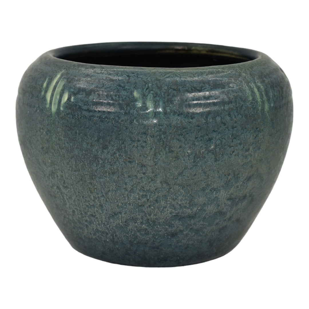 Hampshire Early 1900s Arts And Crafts Pottery Mottled Matte Blue Ceramic Vase 76 - Just Art Pottery