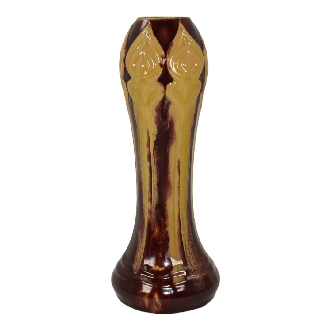 Arc En Ciel 1900s Vintage Ohio Art Nouveau Pottery Red Yellow Ceramic Vase 554 - Just Art Pottery