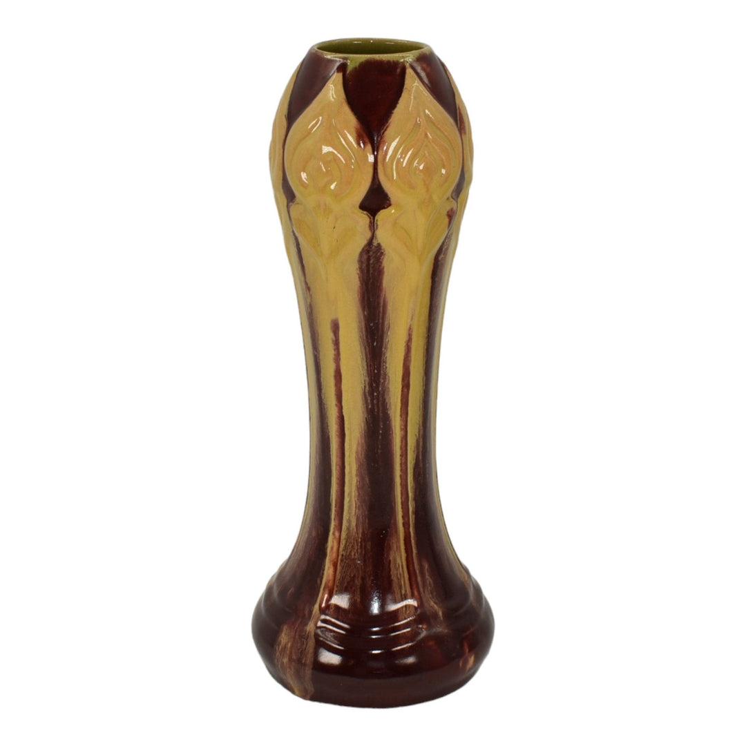 Arc En Ciel 1900s Vintage Ohio Art Nouveau Pottery Red Yellow Ceramic Vase 554 - Just Art Pottery