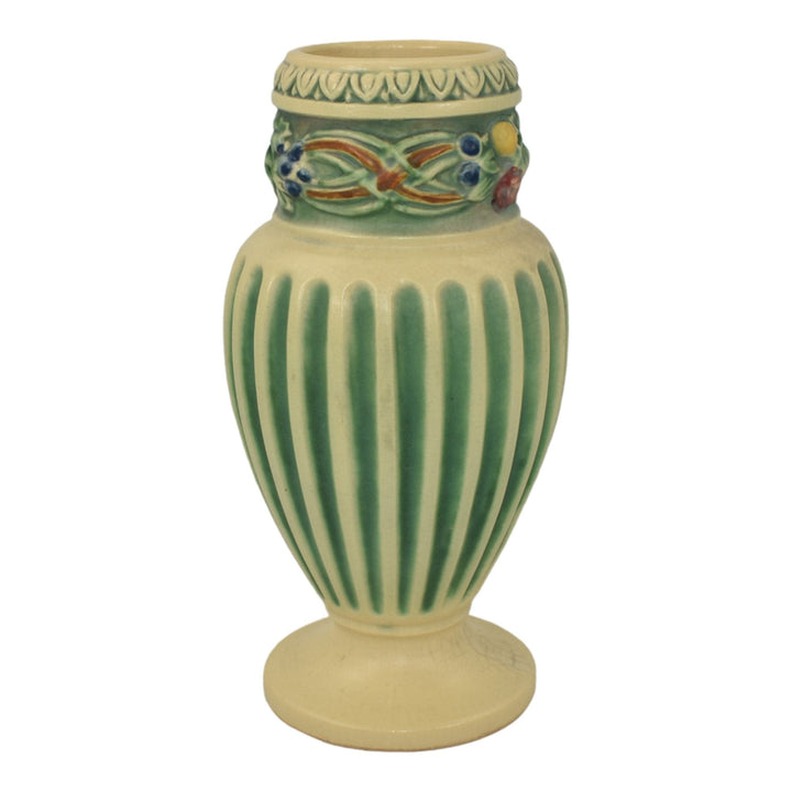 Roseville Corinthian 1923 Vintage Art Pottery Green And Ivory Flower Vase 215-7