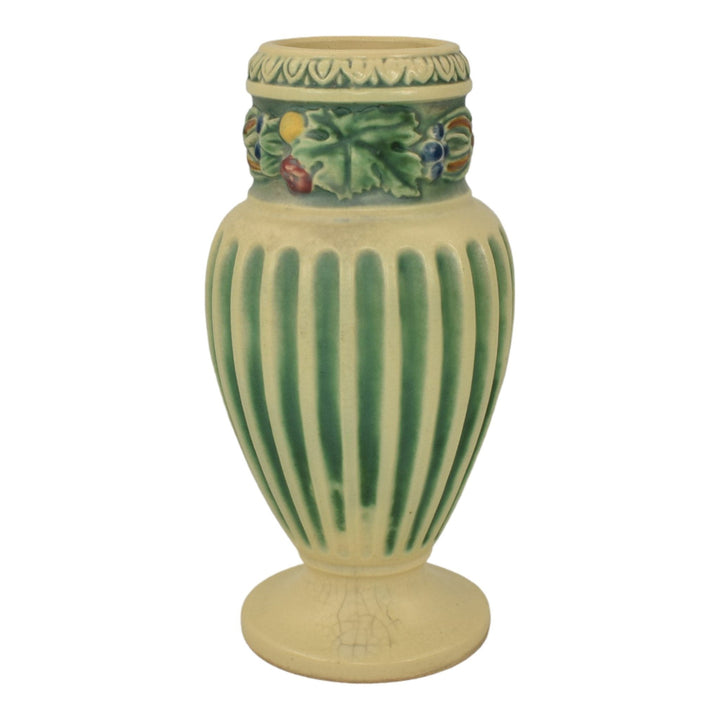 Roseville Corinthian 1923 Vintage Art Pottery Green And Ivory Flower Vase 215-7