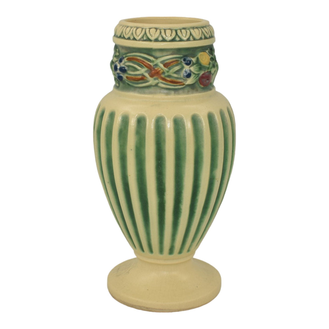 Roseville Corinthian 1923 Vintage Art Pottery Green And Ivory Flower Vase 215-7