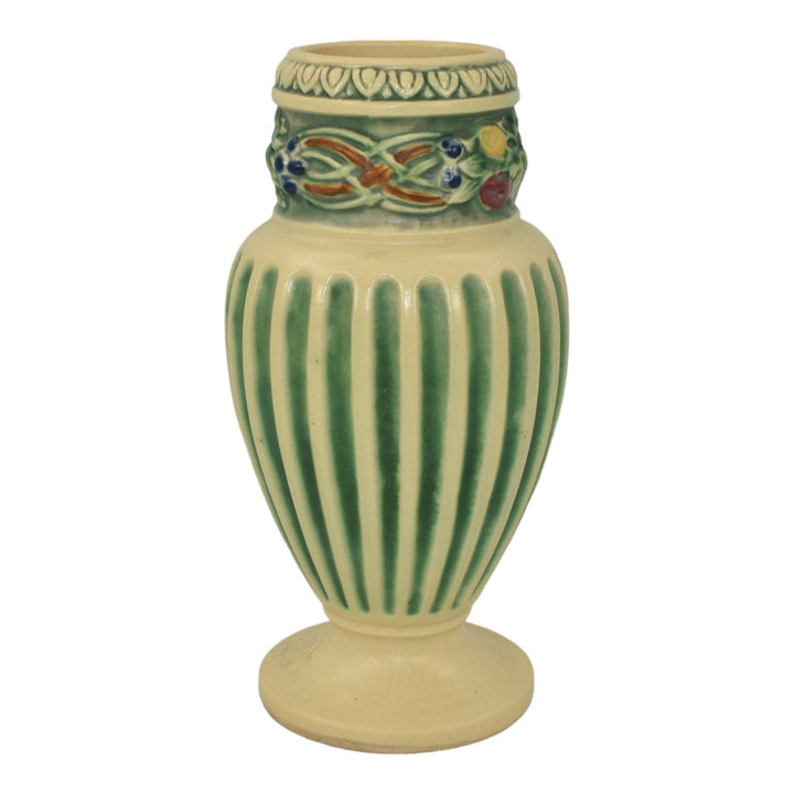 Roseville Corinthian 1923 Vintage Art Pottery Green And Ivory Flower Vase 215-7
