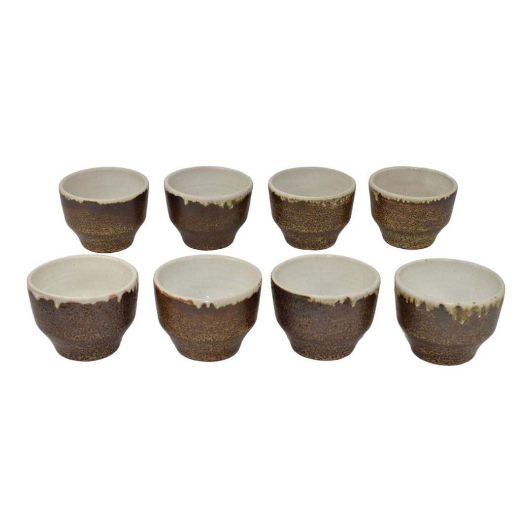 Pigeon Forge Tennessee 1984 Modern Deco Art Pottery Brown Punch Bowl Twelve Cups - Just Art Pottery
