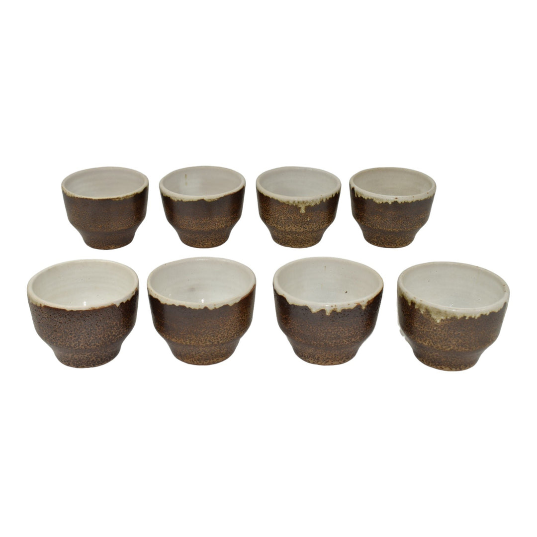 Pigeon Forge Tennessee 1984 Modern Deco Art Pottery Brown Punch Bowl Twelve Cups - Just Art Pottery