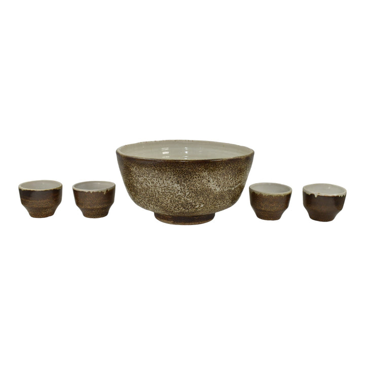 Pigeon Forge Tennessee 1984 Modern Deco Art Pottery Brown Punch Bowl Twelve Cups - Just Art Pottery