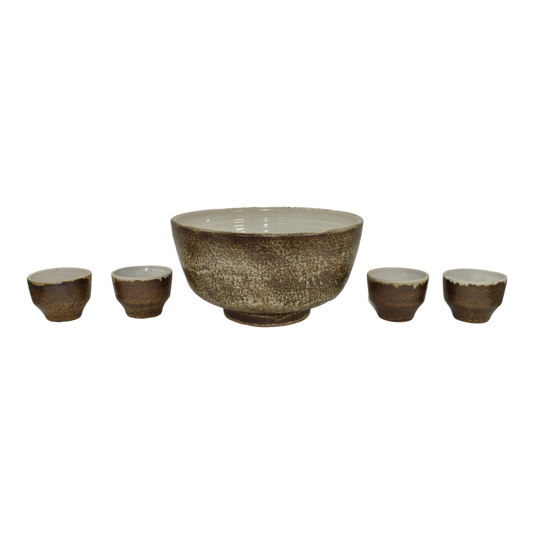 Pigeon Forge Tennessee 1984 Modern Deco Art Pottery Brown Punch Bowl Twelve Cups - Just Art Pottery