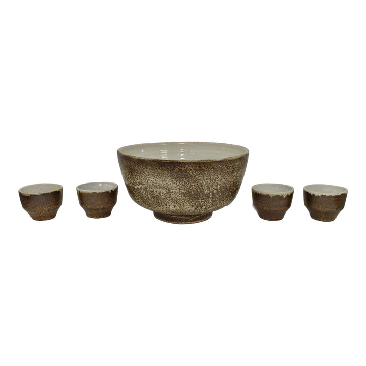 Pigeon Forge Tennessee 1984 Modern Deco Art Pottery Brown Punch Bowl Twelve Cups - Just Art Pottery