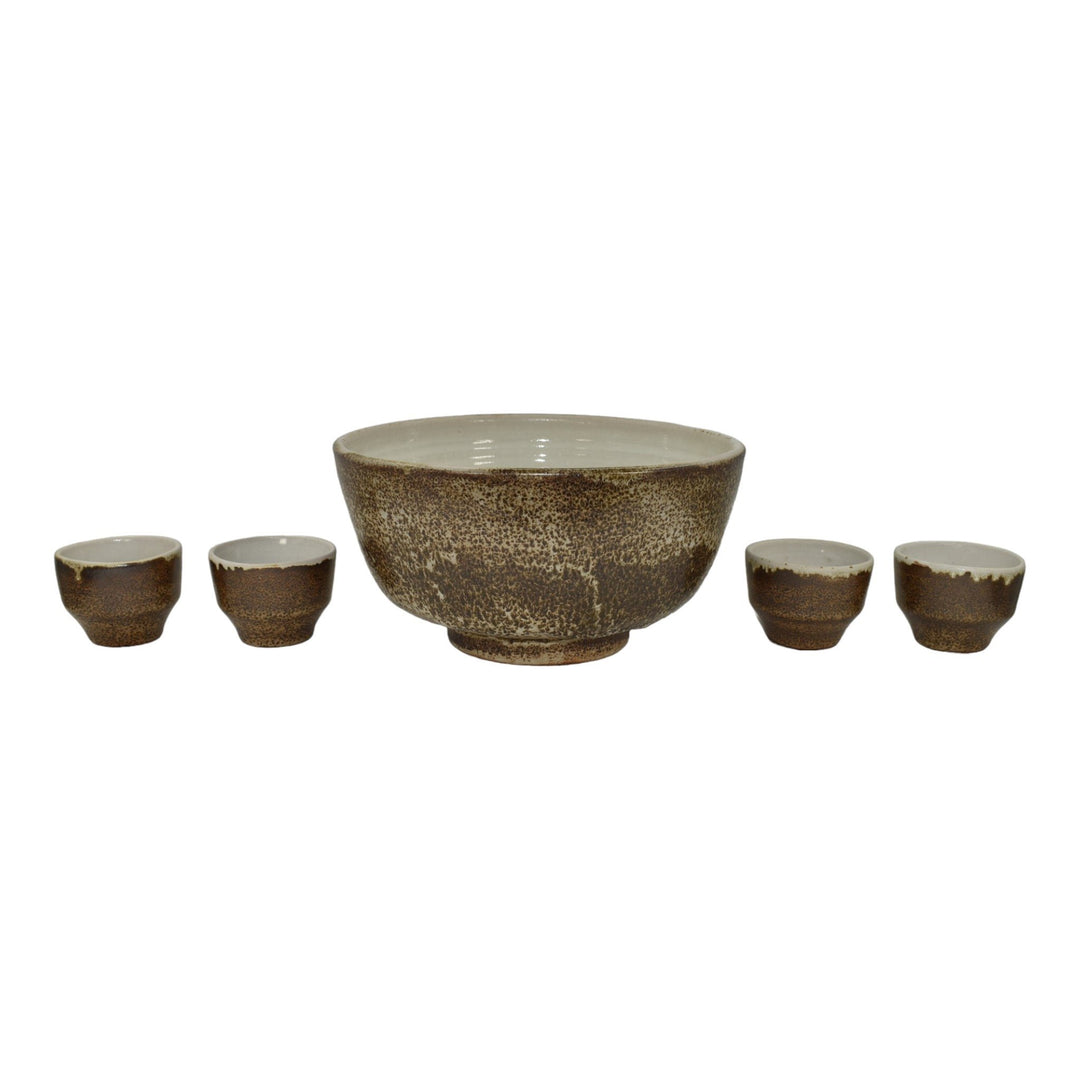 Pigeon Forge Tennessee 1984 Modern Deco Art Pottery Brown Punch Bowl Twelve Cups - Just Art Pottery