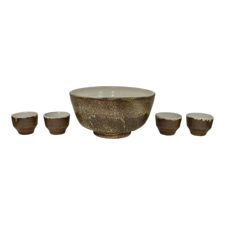 Pigeon Forge Tennessee 1984 Modern Deco Art Pottery Brown Punch Bowl Twelve Cups - Just Art Pottery