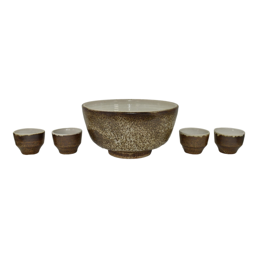 Pigeon Forge Tennessee 1984 Modern Deco Art Pottery Brown Punch Bowl Twelve Cups - Just Art Pottery