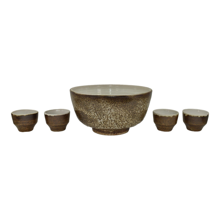 Pigeon Forge Tennessee 1984 Modern Deco Art Pottery Brown Punch Bowl Twelve Cups - Just Art Pottery
